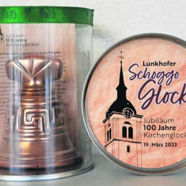 Glocken aus Schokolade - Die Schokoglocken werden einzeln verpackt und mit Hinweis auf das Jubiläum verkauft.