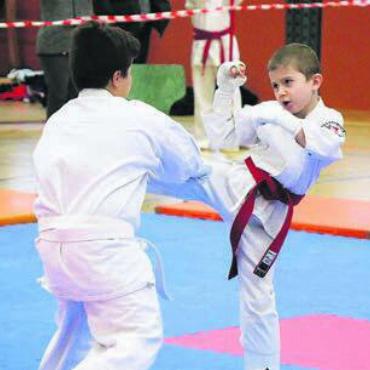 Kleine Karatekas kämpfen - Der Kolibri-Cup in Wohlen ist eine ideale Plattform für Jugendliche, die sich erstmals in einem Wettkampf messen möchten. Bild: zg