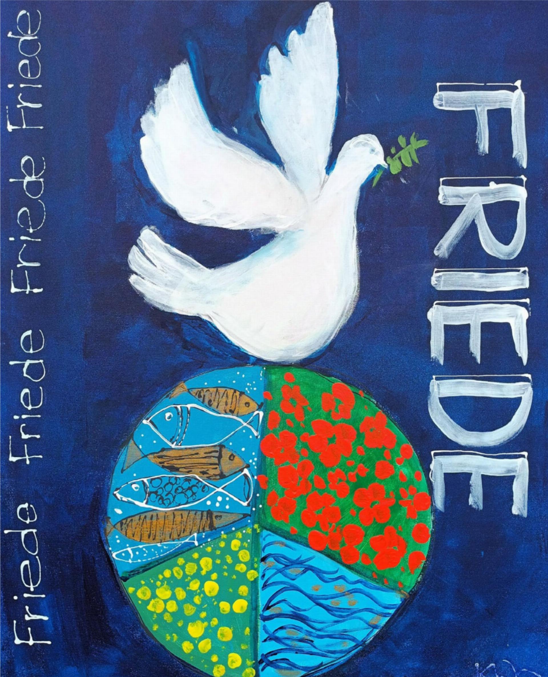 Dieses Bild hat die einheimische Künstlerin Kathrin Wandfluh im März 2023 für die geplante Friedensaktion vor der Kirche Krattigen gemalt.