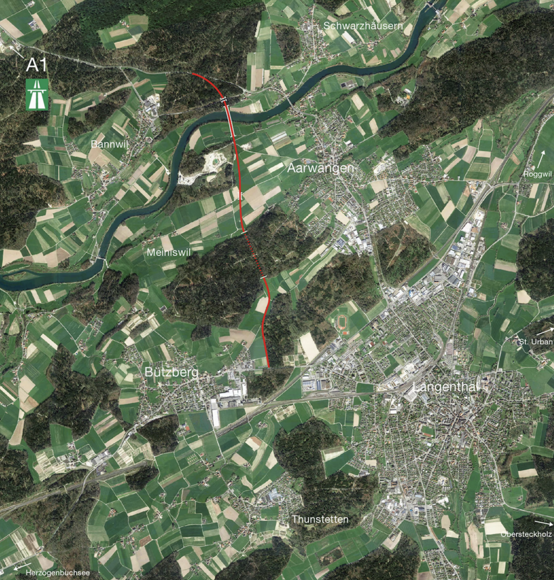 Die Umfahrungsstrasse soll Aarwangen vom Durchgangsverkehr entlasten. Infografik: ZVG / Les graphistes, Bern