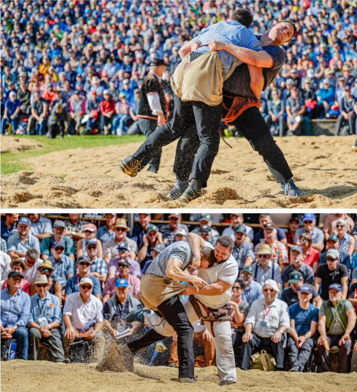 Oben: Curdin Orlik (r.) gegen Jonas Burch. Unten: Jan Wittwer (r.) gegen Damian Ott. BILDER: BARBARA LOOSLI