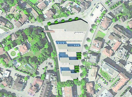 Das Isler-Areal weist gemäss Gestaltungsplan vier Baufelder auf: Die fünf Wohler Unternehmen möchten das kleinste Baufeld (rot) nützen. Bild: zg
