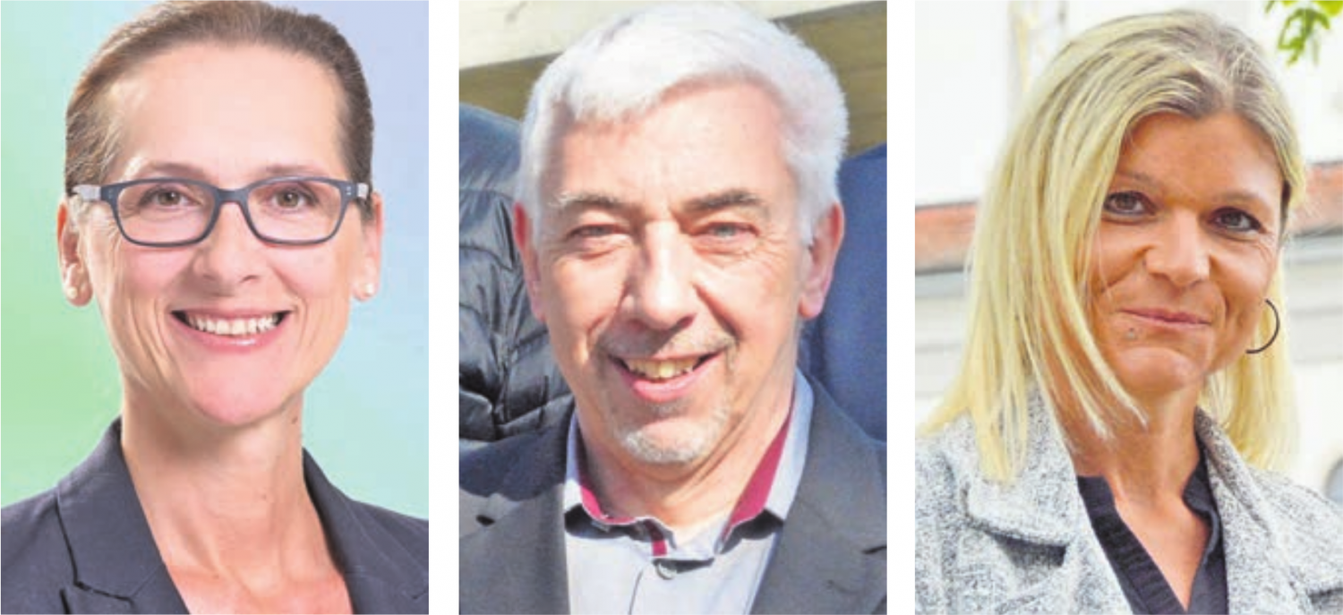 Dieses Trio fordert die fünf bisherigen Amtsinhaber heraus: Laura Pascolin von der SP (links), Roland Büchi von der SVP und Denise Strasser von der FDP. Bilder: Archiv